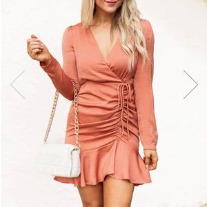 Pink Lily REPLAY THE NIGHT TERRACOTTA SATIN CINCHED SIDE MINI DRESS Size: M NWT
